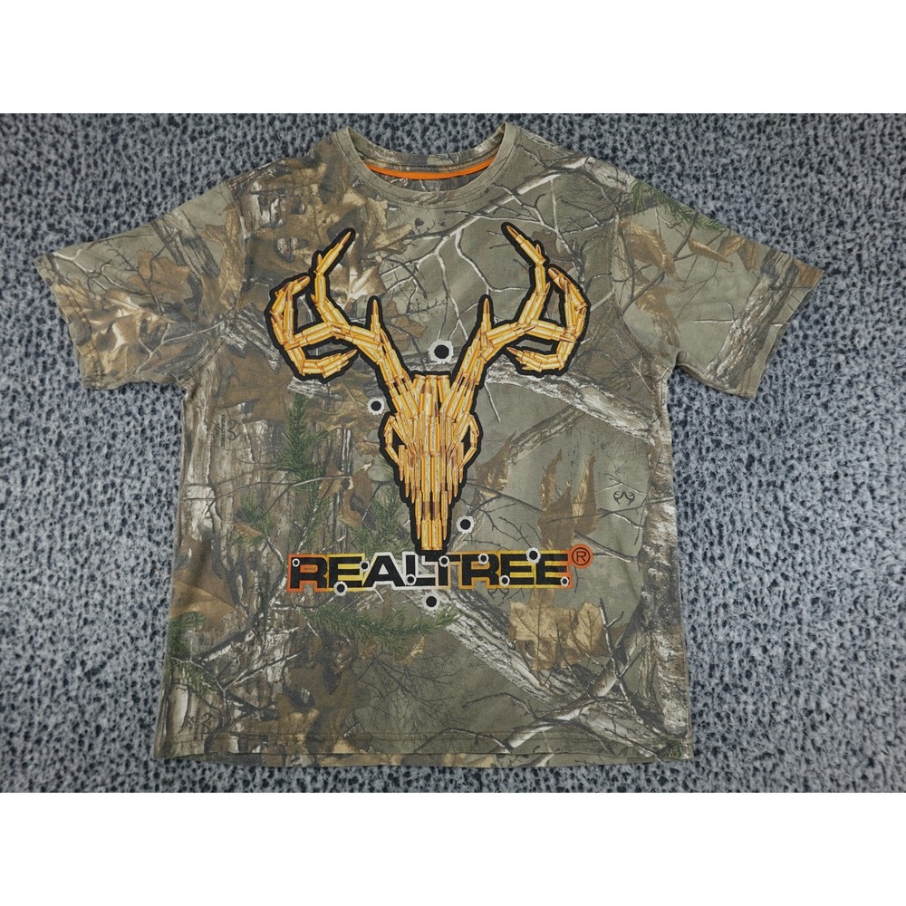 Realtree Graphic Tee Mens XL Camo Deer Skull Bullet Casing Hunting Shirt